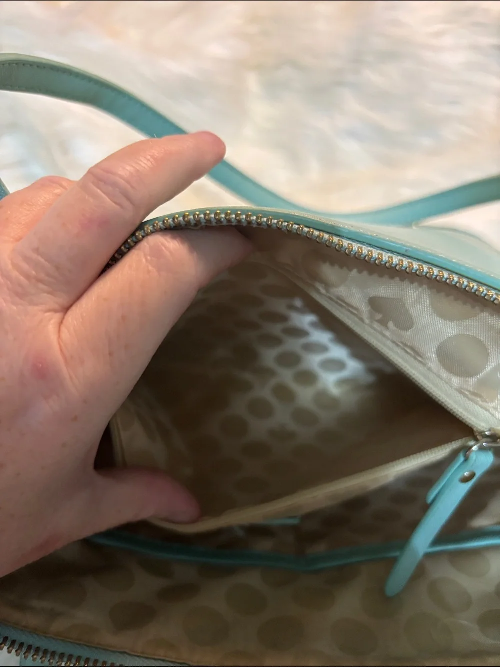 kate spade mint green tote with glitter trim and matching wallet